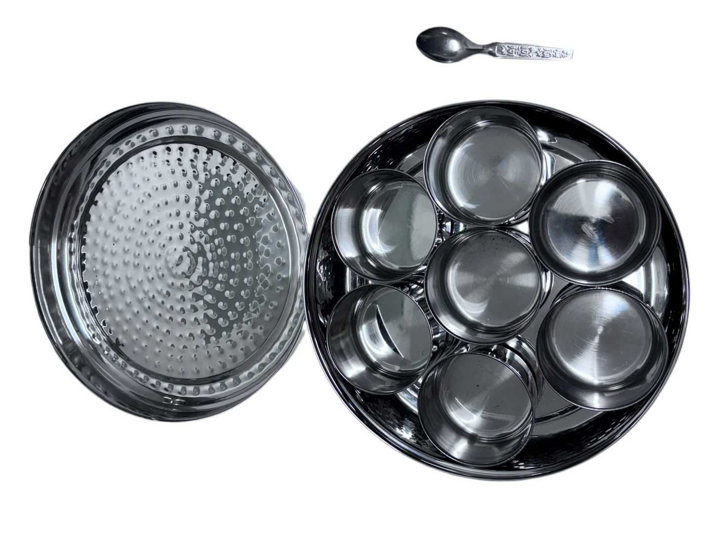 Steel Masala Box Hammered 18cm gurumart.co.nz