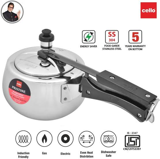 Cello Pristine 6.5Ltrs Encapsulated Pressure Cooker - Induction compatible Cello