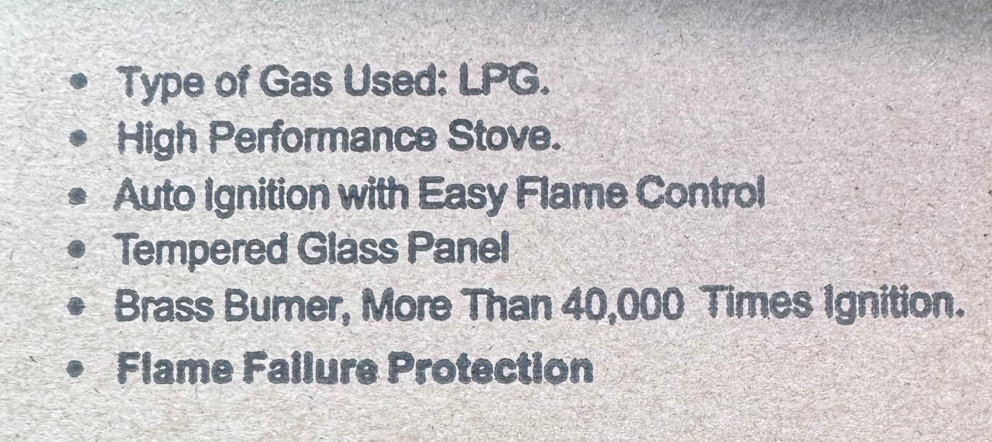 1 Burner Glass Indoor Stove Auto ignition - NZ Gas safety compliant. Boss Gas / Generation