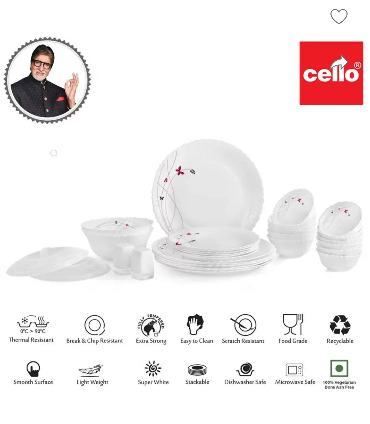 Cello Dazzle Dazzle 31pcs Opalware Dinnerset - Lush Fiesta Cello