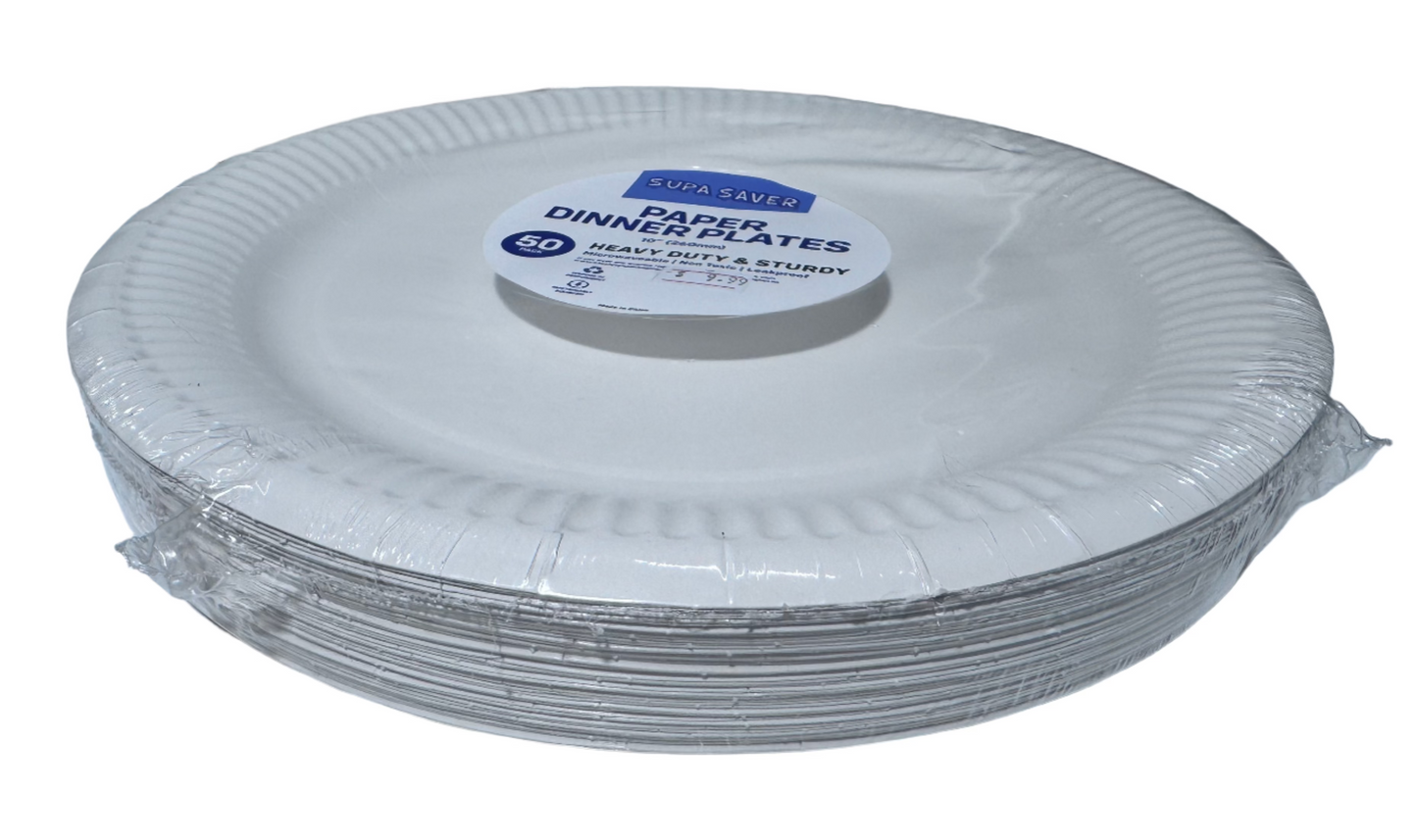 Supa Saver Paper 10' Dinner Plates 50pcs gurumart.co.nz