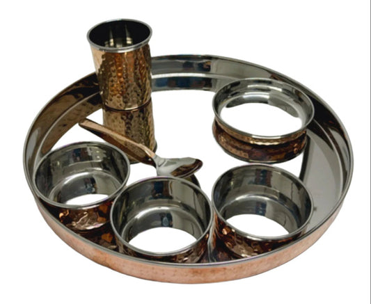 Copper Steel Hammered Thali Set 7 PCs 13' Thali