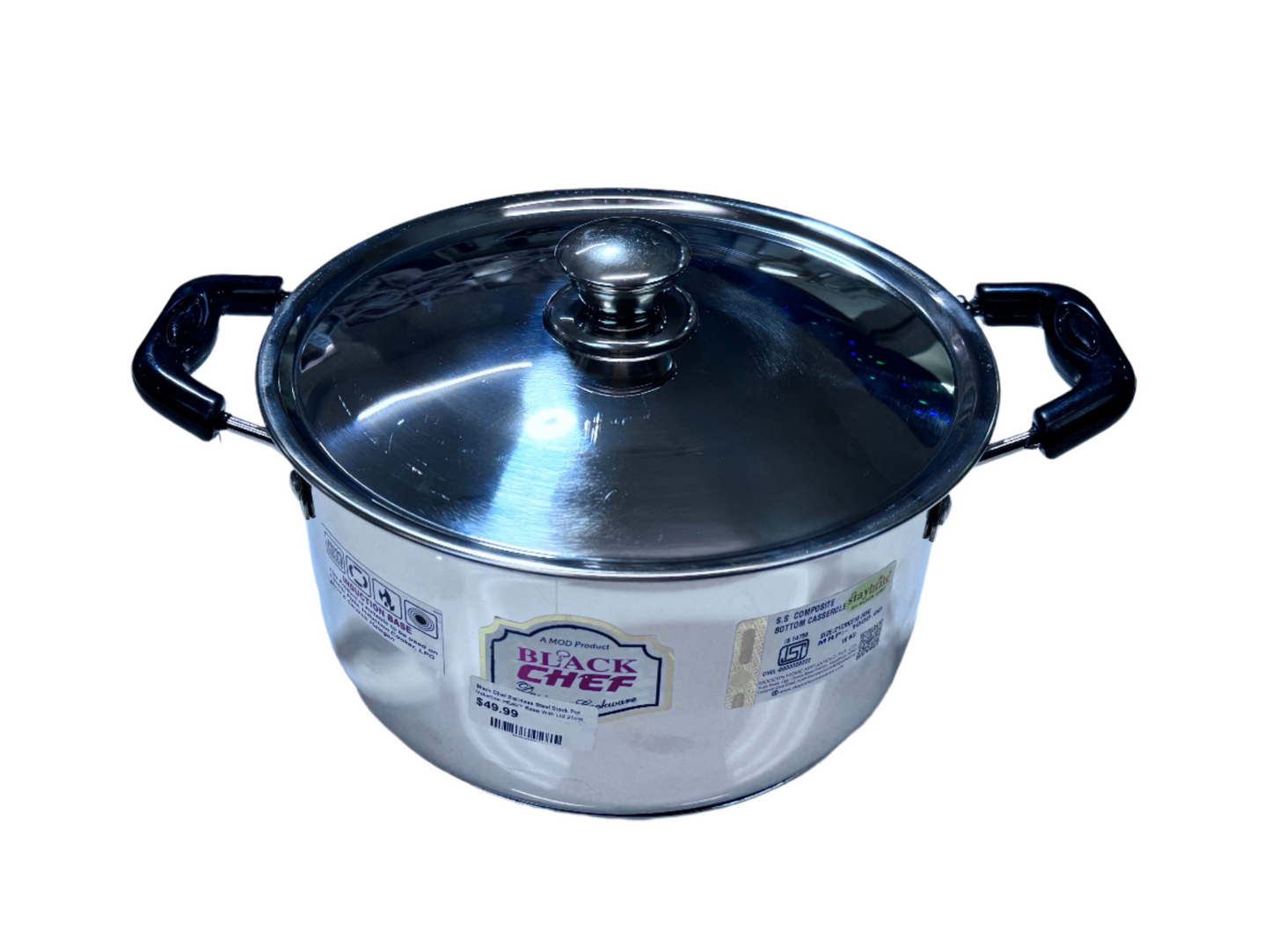 Black Chef Stainless Steel Stock Pot Induction 24cm Black Chef