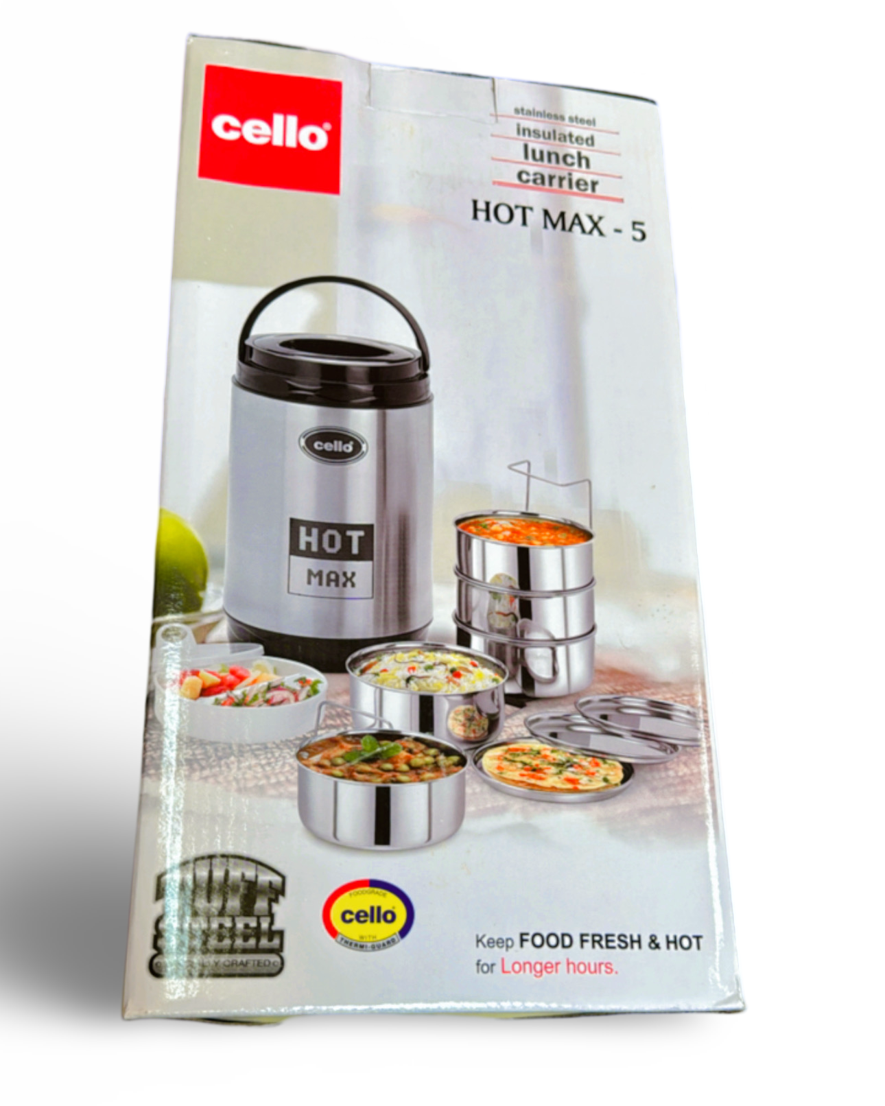Cello Hot Max 5 Steel Insulated Lunch Carrier - Black Cello