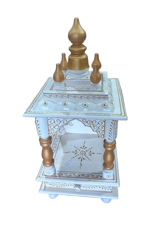 Wooden mandir white & gold 

Height  - 18 inches
Length -  8 inches
Width -  8 inches 
Comes with a drawer gurumart.co.nz