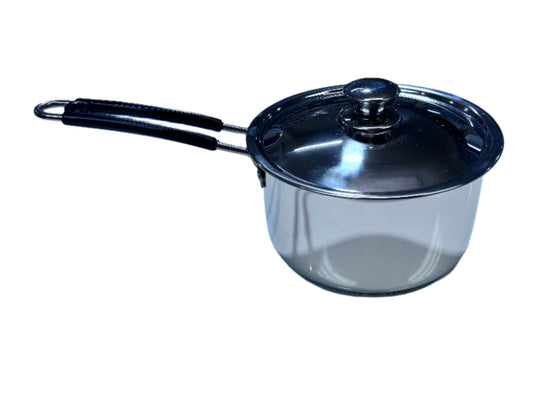Black Chef Stainless Steel Milk Pan / Sauce Pan with lid - Induction base, 18cm. Black Chef