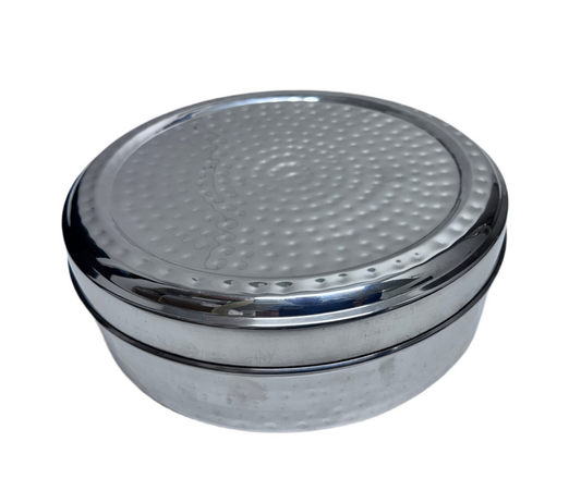 Steel Masala Box Hammered 18cm gurumart.co.nz