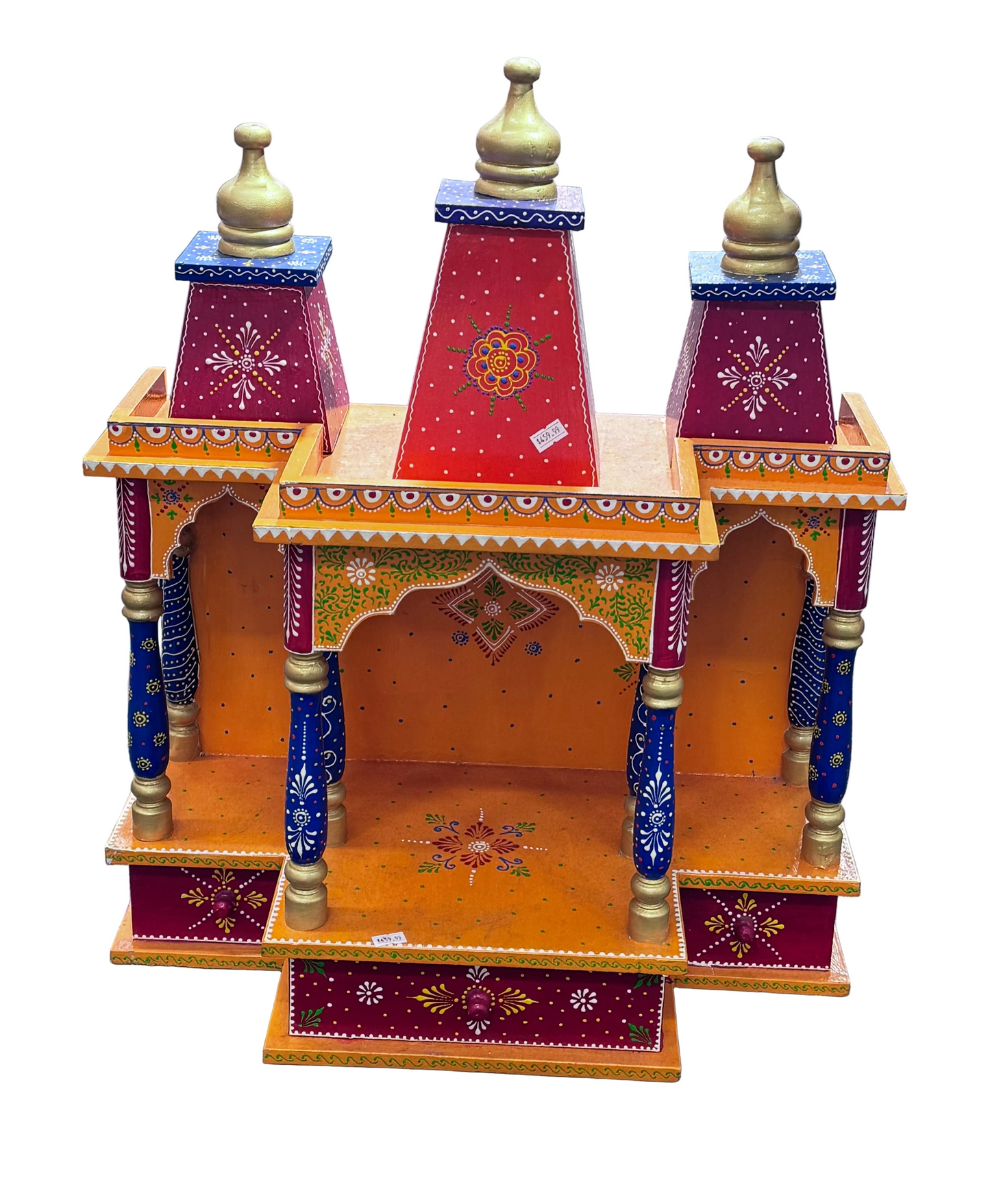 Wooden mandir orange / red - 26” gurumart.co.nz