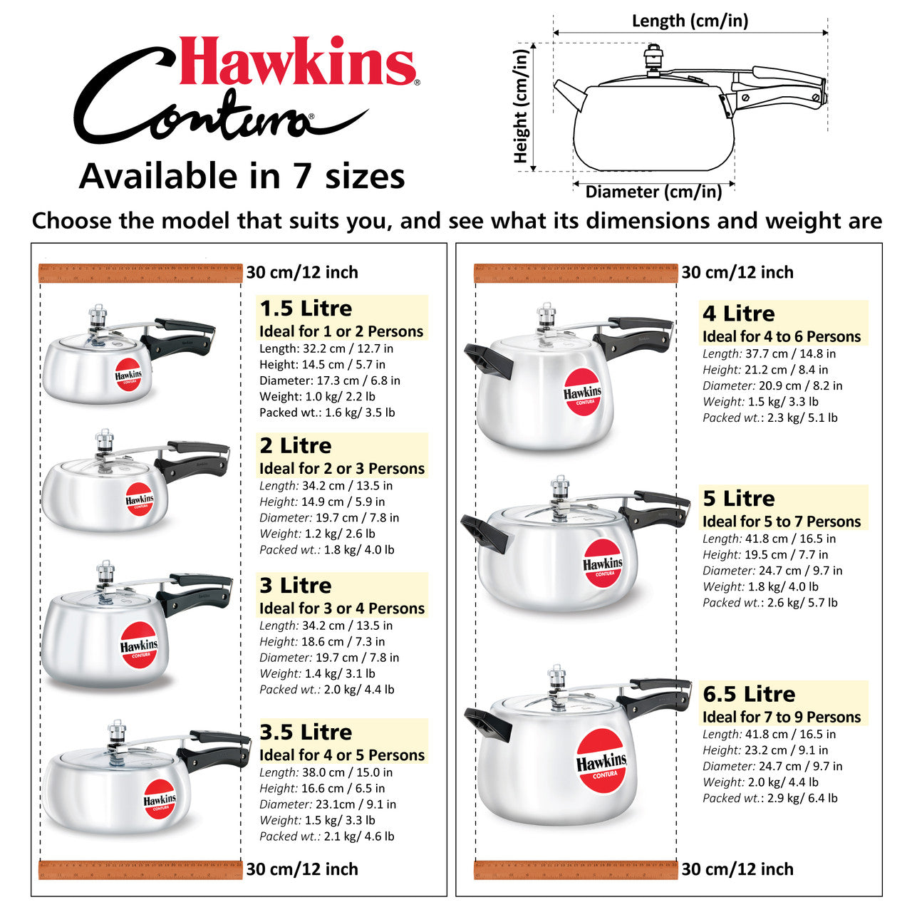 Hawkins Contura - 2 Litre Aluminium Inner Lid Pressure Cooker Hawkins