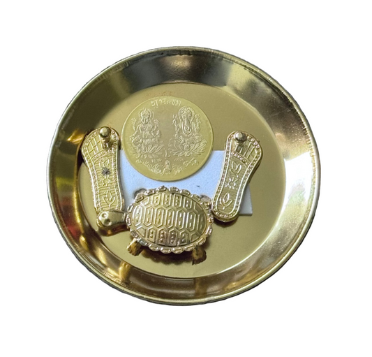 Brass Laxmi Ganesh Coin Kacchua Set 9cm gurumart.co.nz