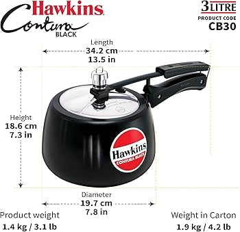 Hawkins 3 Litre Contura Black Pressure Cooker, Hard Anodised Inner Lid Cooker, Handi Cooker, Black (CB30) Hawkins