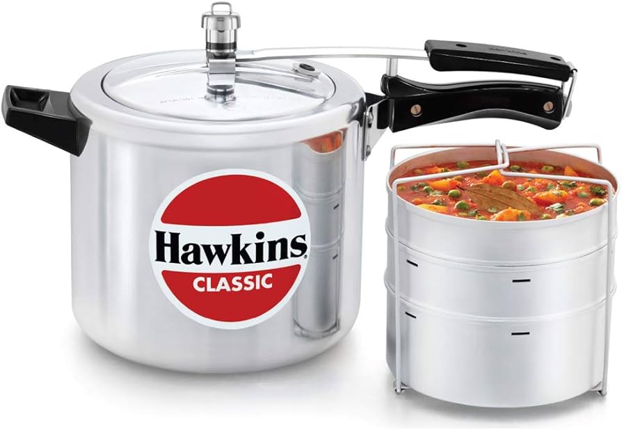 Hawkins 6.5 Litre Classic Pressure Cooker with Pots, Inner Lid Cooker with Separator Set, Silver (CL66) Hawkins