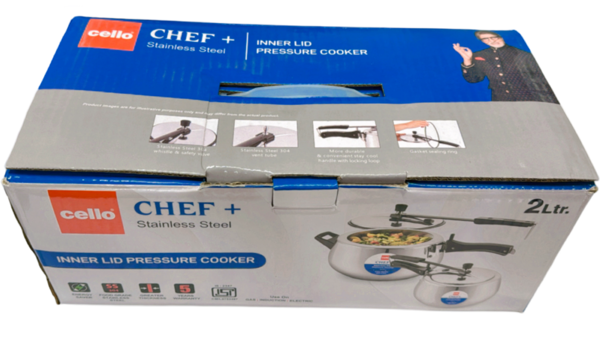 Cello Chef+ 2Ltrs Steel Pressure Cooker - Induction compatible Cello