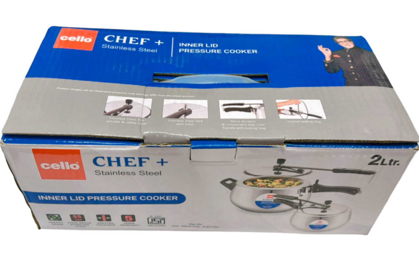 Cello Chef+ 3Ltrs Steel Pressure Cooker - Induction compatible Cello