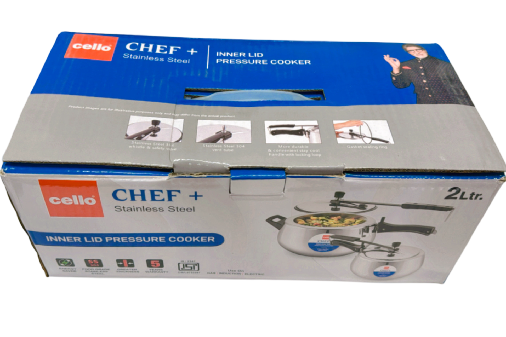 Cello Chef+ 3Ltrs Steel Pressure Cooker - Induction compatible Cello