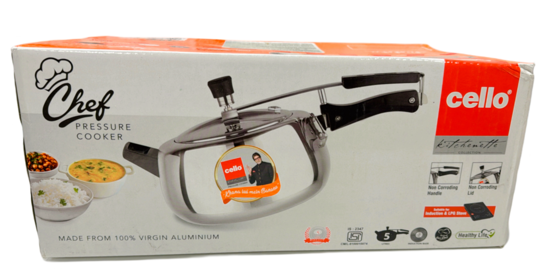 Cello Chef Pressure Cooker 5Ltrs Inner Lid - Aluminium Cello