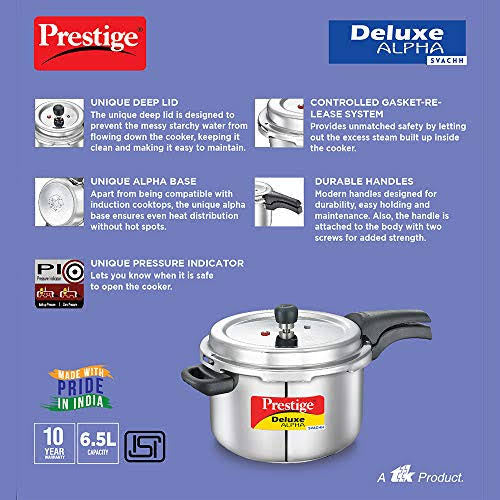 Prestige Deluxe Alpha Stainless Steel 6.5L Induction Base Prestige