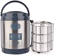 Cello Hot Max 3 Steel Insulated Lunch Carrier - Grey Cello